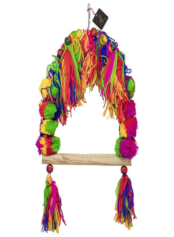 PETZOO Interactive Threaded Bird Perch Swing Ladder Colorful Toy for Big Birds, Macaw, African Grey, Parrot - Cage Accessories, Resting & Wooden Training Aid - Image 1
